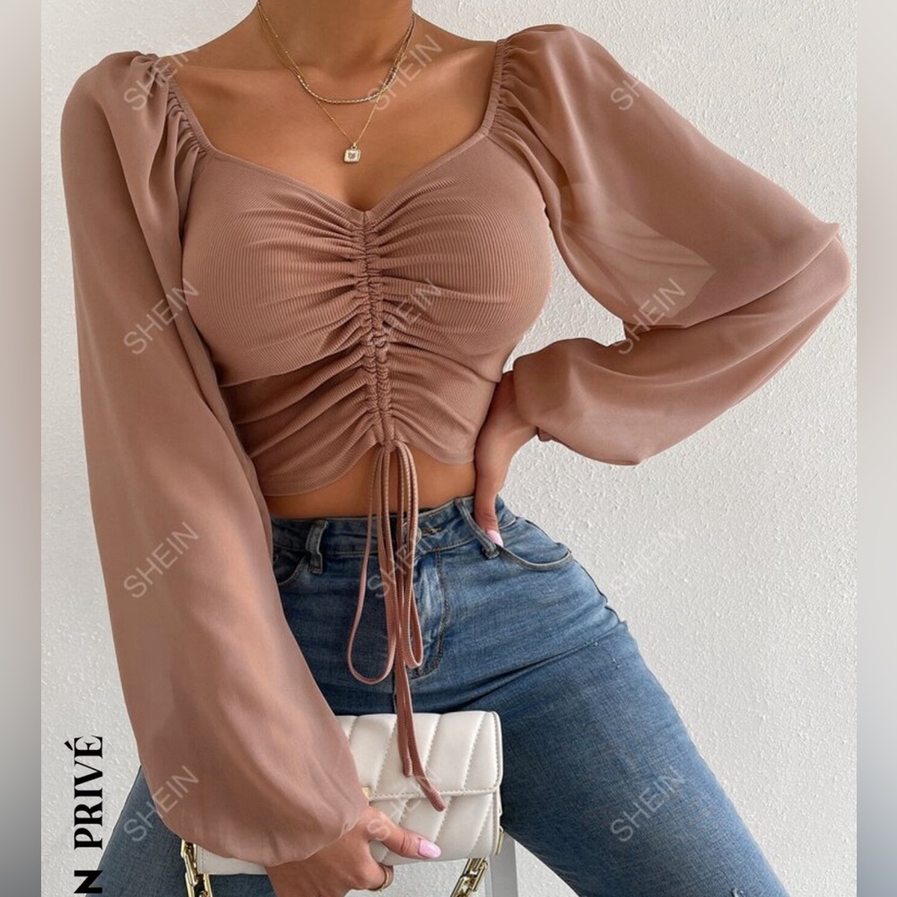 SHEIN dainty sheer sleeved off or on shoulder top